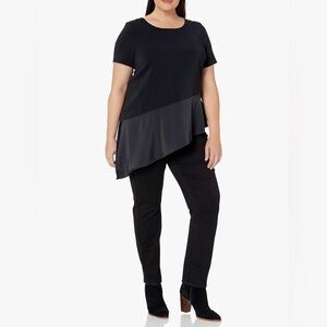 NWT Rebel Wilson Asymmetric Crepe Short Sleeve Top, 14W Black Beauty,